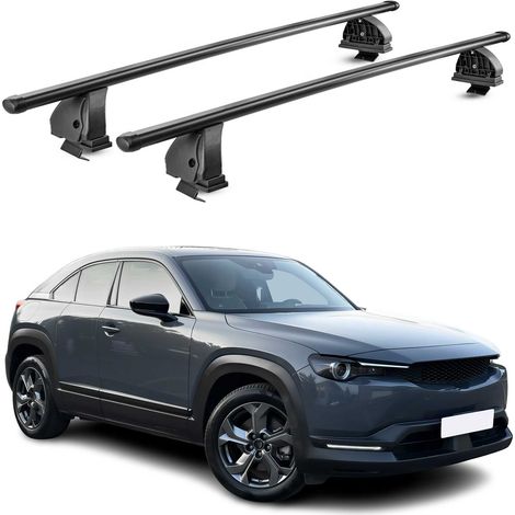 OMAC Stahl Dachträger Querträger Mazda MX-30 2020-2026 – TÜV / DIN 75302:2019 – Abschließbar – Max. 75 kg – 2 Stangen – Schwarz (1/5)