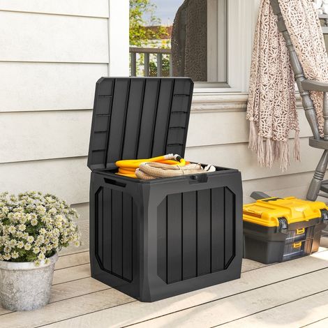 121L Boîte de rangement extérieur en plastique noir avec poignées, coffre de jardin étanche (1/5)