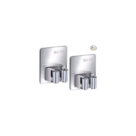 Set aus 2 wandmontierten Besenhaltern aus Edelstahl 304, selbstklebend, für Garage, Küche, Werkzeugraum und Badezimmer.