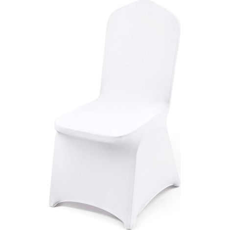 Housse de chaise,Couverture Housses de Chaise Mariage 10 Pieces Blanche Housse de Chaise Banquet pour Chaises sans Bras Polyester et elasthanne elastique Soiree Celebration Decoration Flat-Front (1/4)
