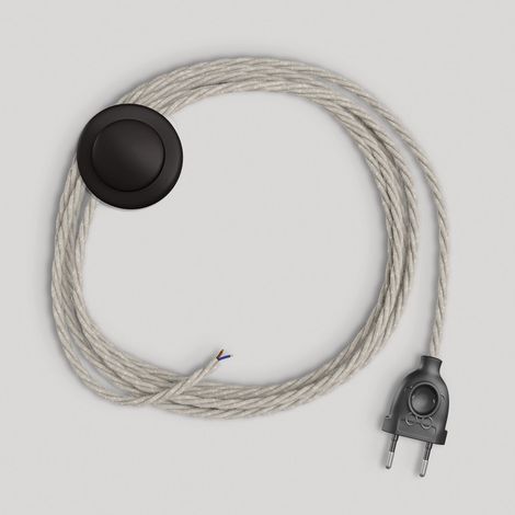creative cables - Cablaggio per piantana, Cavo TN01 Lino Naturale Neutro 3 m. Scegli Il Colore dell'interruttore e della Spina. - Nero