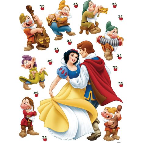 sticker mural Blanche-Neige jaune, bleu et rouge  - Disney