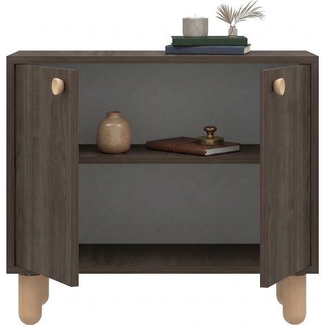 Kommode Pontida, Sideboard mit Regal, 2 Türen, 2 Fächer, 72x36x73h cm Nussbraun