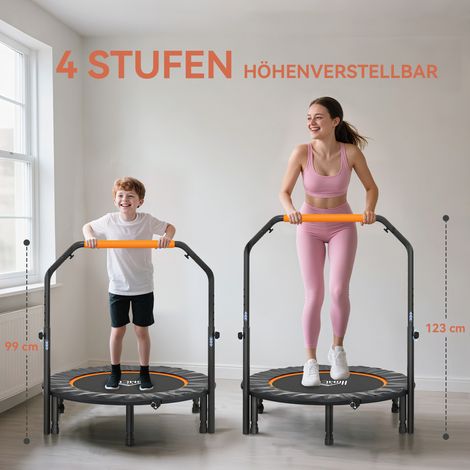 Trampoline de fitness pliable, poignée réglable, Ø102 x 123H cm, support jusqu'à 150 kg, noir (1/5)
