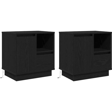 Maison Exclusive - Armario de Noche con cajón 2 pcs Roble Negro 5