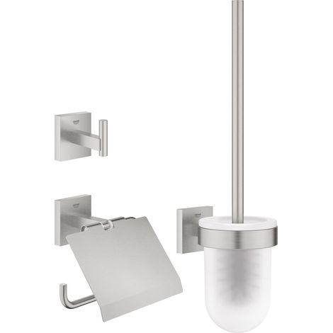 GROHE QUICKFIX Start Cube, Set accessori 3-in-1, Installazione a vite o con colla, Super Steel, 41123DC0