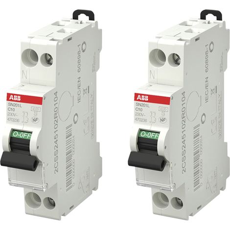 ABB Lot de 2 disjoncteurs Ph+N raccordement Vis 10A-4,5Ka - Courbe C (1/4)