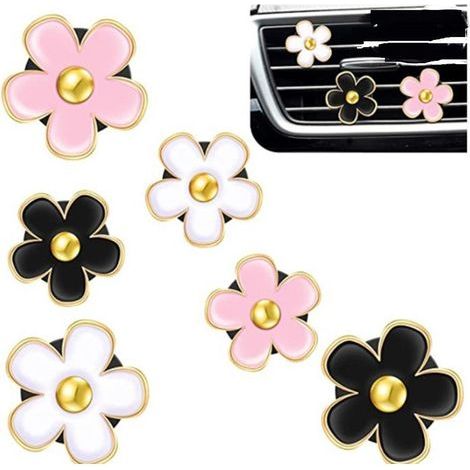 Clips D'évents de Désodorisants de Voiture, 6 Clips D'évent de Voiture de Fleurs (Blancpoudrenoirmix). (1/5)