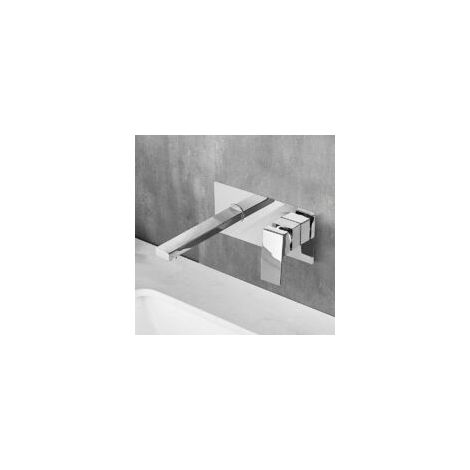 Wandmontierte Mischbatterie für Waschtisch mit Wasserfallauslauf, extra breitem, eingelassenem Auslauf, Einhebelmischer für Waschtisch und Badewanne (Silber)