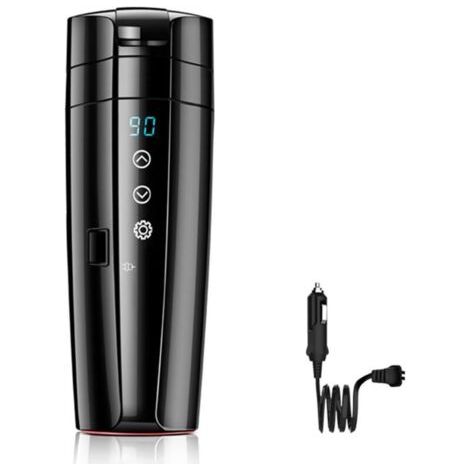 Taza térmica para coche de 12 V/24 V, taza térmica de viaje de acero inoxidable de 400 ml, hervidor eléctrico de doble función con control inteligente de temperatura.