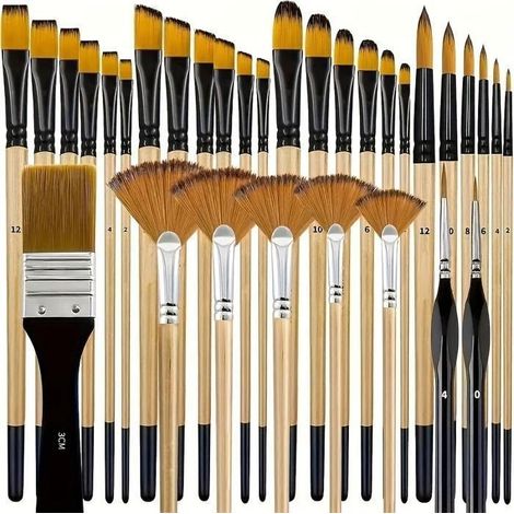 KLVGTIFS PU - Pinceaux peinture artistes, Ensemble de 32 pinceaux à poils de nylon pour artistes -Idéal pour artistes et débutants (1/5)