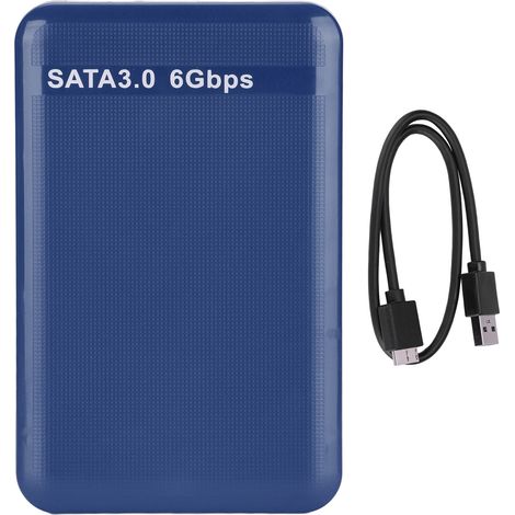 Boîtier disque dur externe 2.5 pouces USB 3.0 SATA III, support jusqu'à 3 To, branchez et utilisez, voyant LED, pour Windows, bleu (1/5)