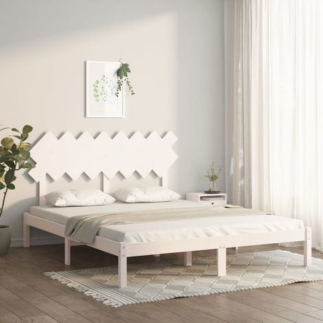 Lit adulte  Cadre de lit Lit Grand Blanc 160x200 cm Bois massif FR86566