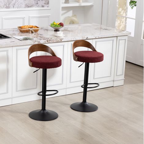 Set di 2 sgabelli da bar girevoli a 360°, regolabili in altezza, lino, rosso bordeaux HAVRYA (1/5)