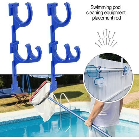 Lot de 2 Support en plastique pour poteaux de piscine, support de rangement pour accessoires de nettoyage, pour bâtons télescopiques, écumoires, râteaux, brosses, tuyau d'aspiration, outils de jardin (1/3)