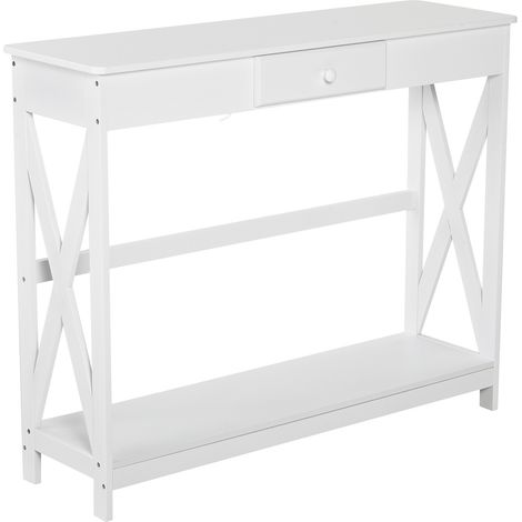 HOMCOM Table Console Table d'entrée avec 1 tiroir + 1 étagère dim. 100L x 30l x 81H cm en bois Blanc