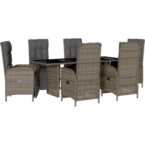 vidaXL Set da Pranzo da Giardino 7 pz con Cuscini in Polyrattan Grigio (1/5)