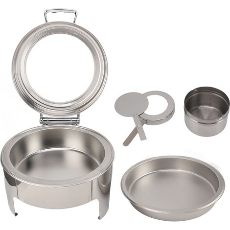 Chafing dish rond 6L en acier inoxydable, couvercle en verre visible épais, buffet pour événements, mariage, camping, dîner, 1 plat complet (1/5)