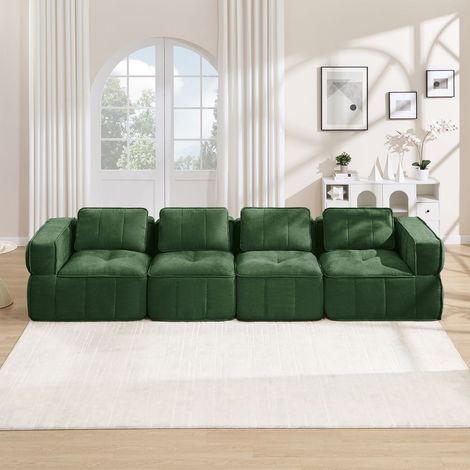 Canapé modulable 4 places vert style nuage tissu doux agréable la peau revêtement antidérapant sans montage nécessaire (1/2)