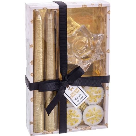 Vela Nav. 21,70X13,30X3,80 + Portavelas Set Oro Juinsa