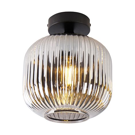 Art Deco Deckenleuchte schwarz mit Rauchglas - Karel