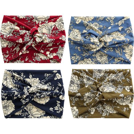 Bandeaux de yoga élastiques, larges et doux pour femmes (rouge bordeaux, bleu marine, bleu ciel, vert armée) (1/5)
