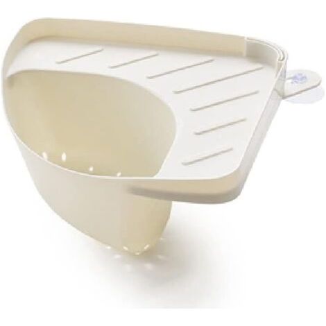Organisateur d'évier triangulaire blanc, égouttoir multifonctionnel, organisateur, porte-éponge, étagère d'angle avec ventouse pour cuisine et salle de bain, étagère suspendue pour évier, porte-savon (1/4)