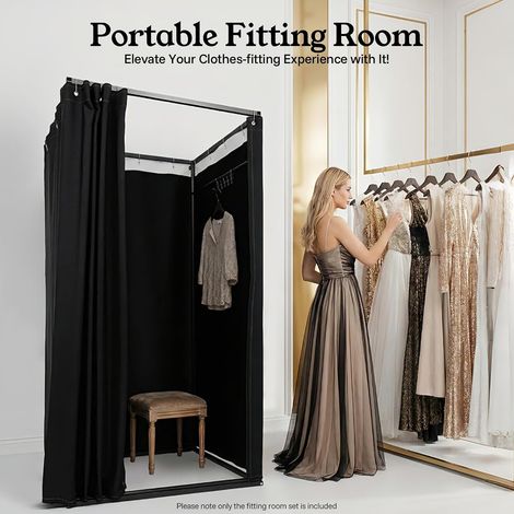 Portable Dressing Room, Clothing Store Fitting Room Removable for Boutique Changing Room with Shading Curtain Movable Temporary Mobile Privacy Protection, 100100200cm Black (1/5)
