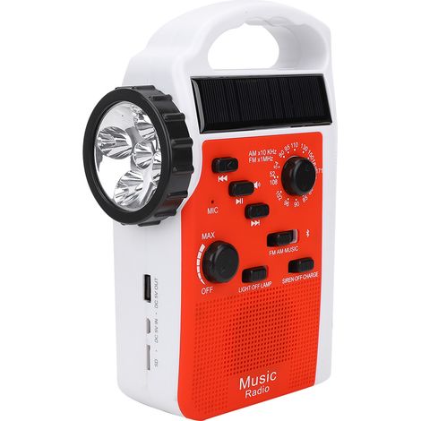 Radio AM/FM portable solaire multifonctionnelle à manivelle en plastique, batterie externe pour téléphone portable, lampe torche LED, alarme d'urgence (rouge) (1/5)