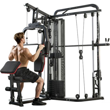 SPORTNOW Home Gym Smith Machine with 65kg Weight Stack