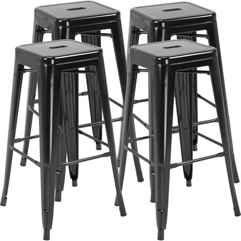 4er-Set Barhocker aus Metall, für drinnen und draußen, stapelbares Design, Schwarz
