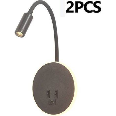Lampe de Lecture Murale avec port de charge USB et Interrupteur indépendant, Applique murale LED Col de Cygne Flexible, Liseuse de Chevet pour Salon Chambre tête de lit Lecture(Negro, 2 piezas) (1/4)