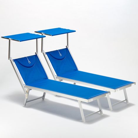2 Lettini spiaggia mare prendisole professionali in alluminio Santorini - Blu