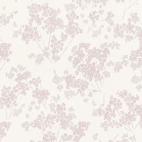 Papel pintado floral Profhome 395481 papel pintado no tejido texturado con ornamentos florales brillante blanco rosa 5,33 m2