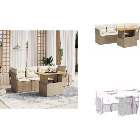 5-tlg. Garten-Sofagarnitur mit Kissen Beige Poly Rattan - Gartensorte - Gartenmöbelset - Lounge Möbel - Outdoor Sofa - Rattan Gartenmöbel (1/3)