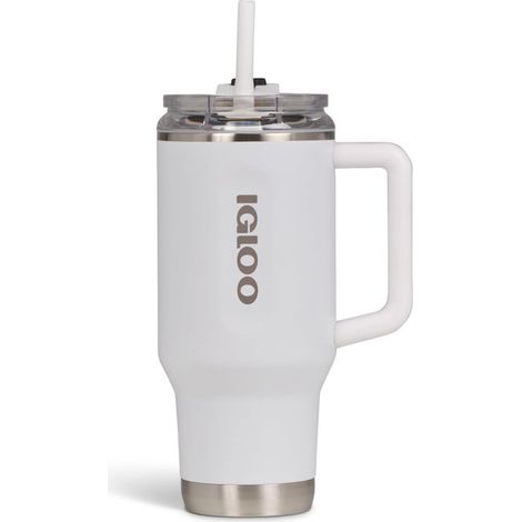 Igloo Travel Mug Flip 'N' Sip Tazza Termica 946 Ml Acciaio Inox Con Cannuccia - Bianco