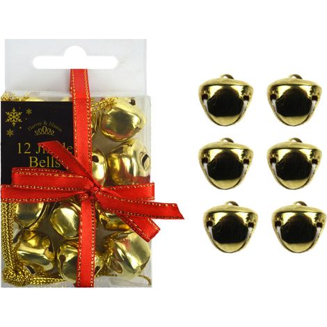 36 Jingle Bells Christmas Bauble Set Table Hanging Decoration Gold Metal Small (1/3)