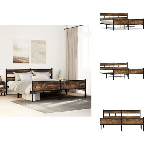 Cadre de lit en métal sans matelas chêne fumé 200x200 cm - Cadre De Lit - Cadres De Lit - Lit Double - Lit (1/5)