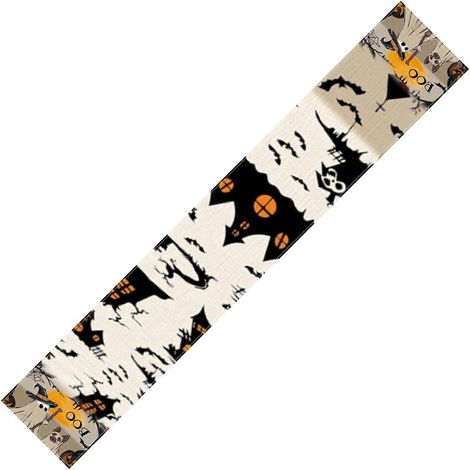 Décoration de table pour Halloween : chemin de table en lin résistant, facile d'entretien, usage intérieur, multicolore (1/5)