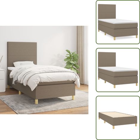 Sommier à lattes de lit avec matelas Taupe 80x200 cm Tissu - Lit Tapissier - Lit Double - Literie - Matelas Ressorts Ensachés - Tête De Lit Ajustable (1/5)