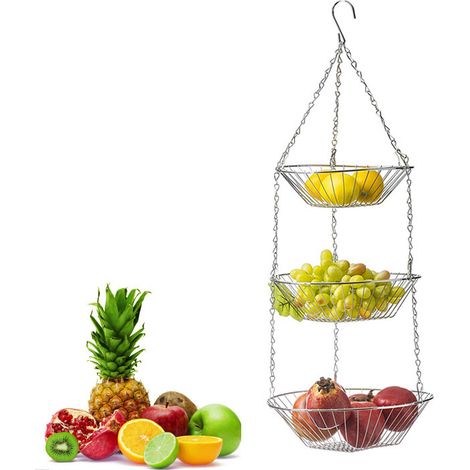 3 Couches Fruits Légumes Suspendus Cuisine Organisateur Panier Accessoires Ménagers Pliable Cuisine Cintre De Stockage, argent (1/5)