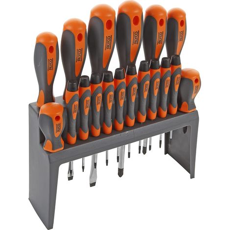 ALYCO 170463 - Juego de 18 destornilladores punta plana, PH y TX en soporte expositor High Resistance