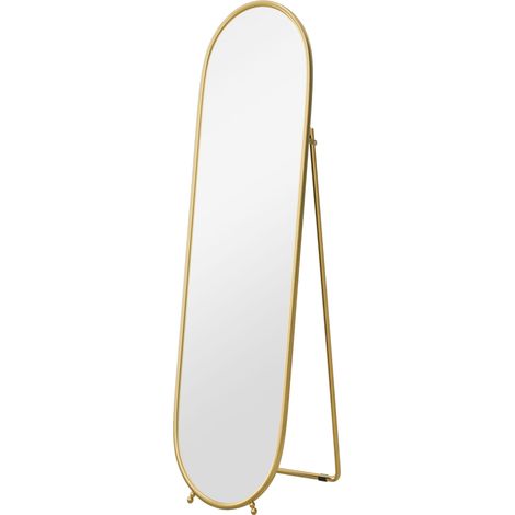 Espejo de cuerpo entero ovalado 160 x 40 cm con soporte de metal dorado (1/4)