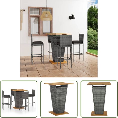 The Living Store Ensemble de bar de jardin 5 pcs et coussins Résine tressée Gris - Meubles De Jardin - Salon De Jardin - Set De Bar - Mobilier D'extérieur - Résine Tressée (1/5)