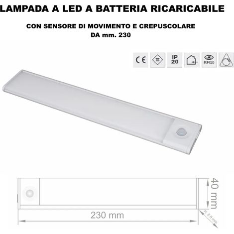 LAMPADA LED A BATTERIA RICARICABILE CON SENSORE DI MOVIMENTO DA MM.230