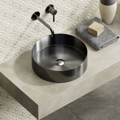 Lavabo da appoggio rotondo in acciaio inox finitura gun metal  KVE-380GM kamalu