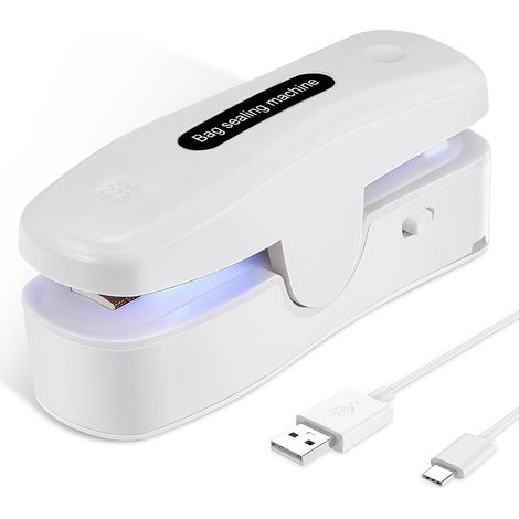 Mini scelleuse de sacs rechargeable, scelleuse de sacs 2 en 1 avec coupe-sacs, machine à sceller les sacs portable et compacte (1/5)