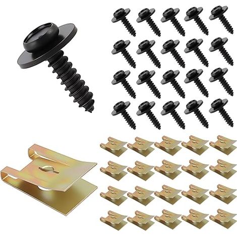 Clips de Fixation Voiture U-Clips Vis Kit Universal Écrous Agrafes Carrosserie Métal U-Clip Vis Écrou Tôle Panneaux de Porte Pare-Chocs Capots (1/5)