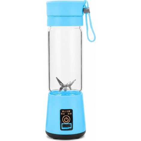 Blender portable électrique sans fil, rechargeable par USB, gobelet à jus en plastique bleu avec 2 lames (1/5)