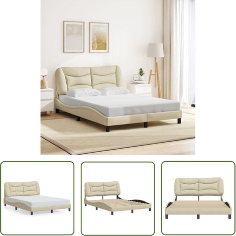 The Living Store Cadre de lit sans matelas crème 140x200 cm tissu - Lit Plateforme - Lit Double - Cadre De Lit - Literie - Meuble De Chambre (1/5)